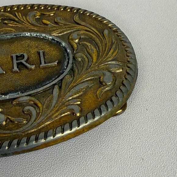 Vintage The Kinney Co 1977 Metal Cowboy Belt Buckle Embossed Design Name Carl - Picture 3 of 16